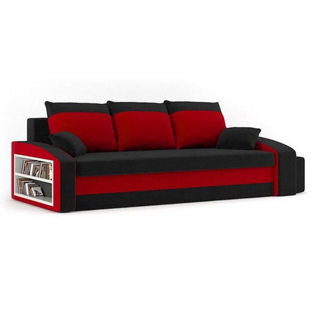 HEWLET kinyitható kanapé két puffal és polccal Fekete /piros Signal-butor