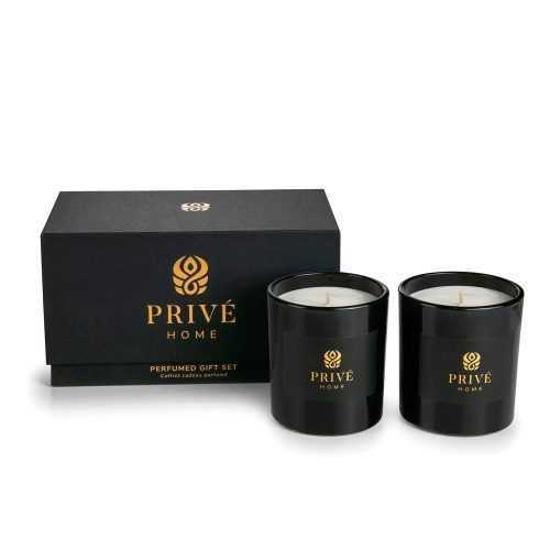 2 db-os fekete illatgyertya szett Tobacco&Leather/Oud&Bergamot - Privé Home