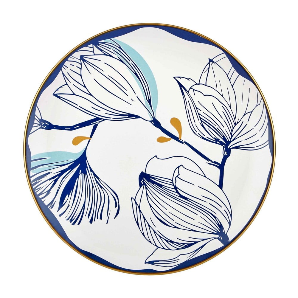 Bloom 6 db fehér porcelán tányér kék virágokkal