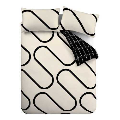 Fekete-bézs ágyneműhuzat 200x200 cm Linear Curve - Catherine Lansfield