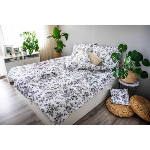 Flower fekete-fehér pamut-szatén ágyneműhuzat