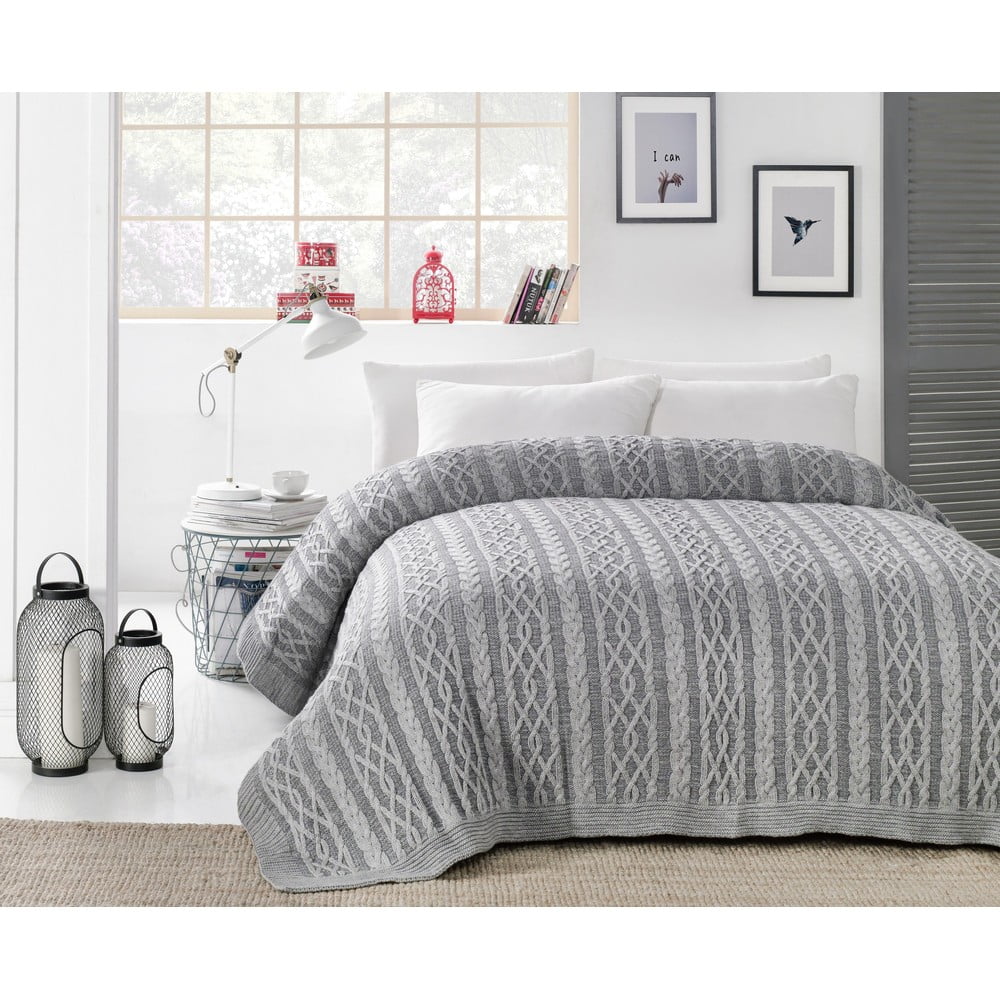 Knit szürke pamut ágytakaró