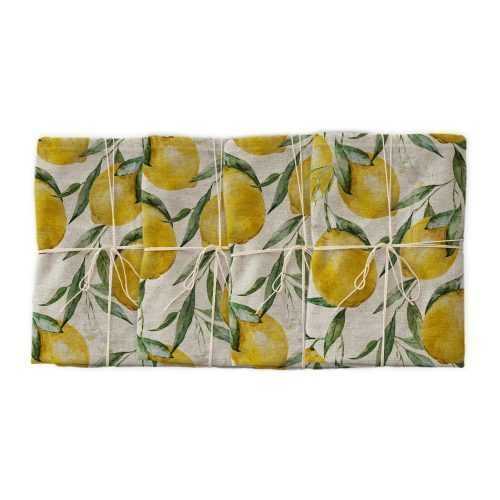 Lemons 4 db szövet szalvéta lenkeverékkel