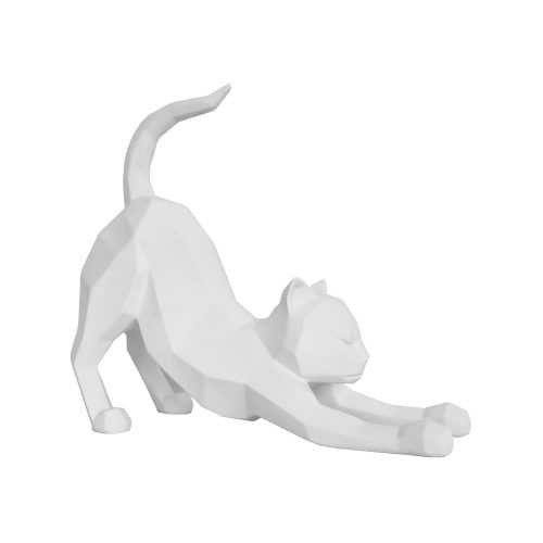 Origami Streching Cat matt fehér szobor