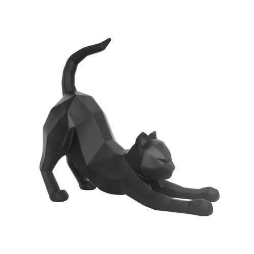 Origami Streching Cat matt fekete szobor