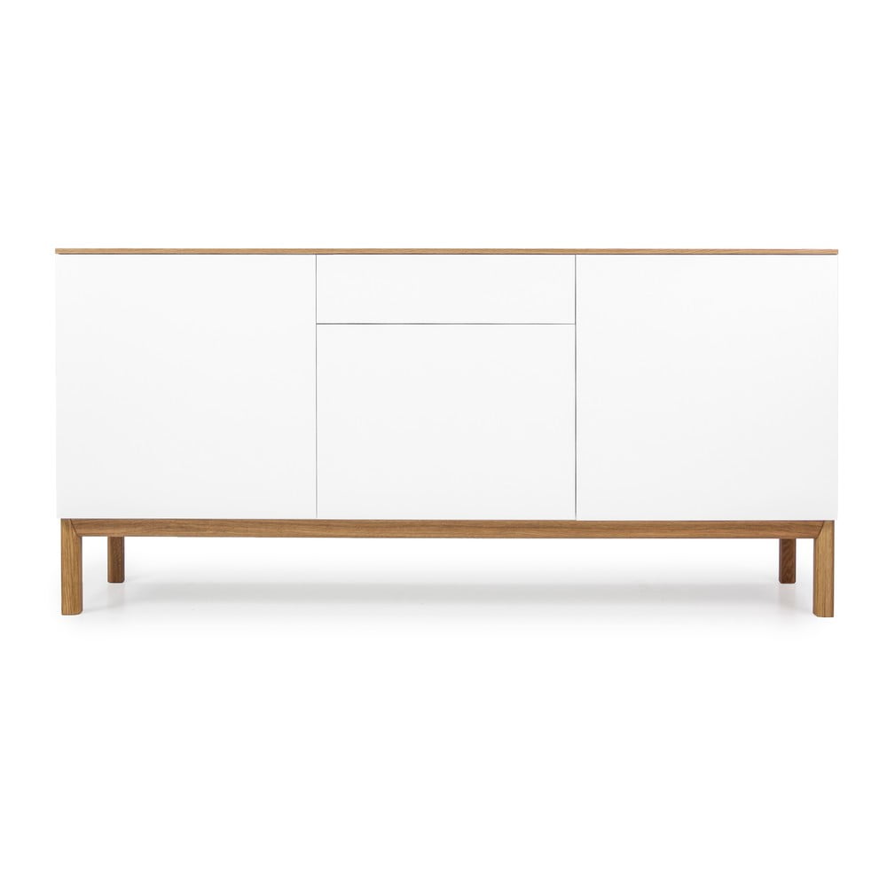 Patch fehér háromajtós tálalószekrény tölgyfa dekoros asztallappal