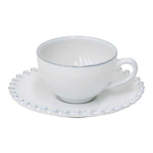 Pearl fehér agyagkerámia csésze és csészealj