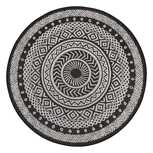 Round fekete-szürke kültéri szőnyeg