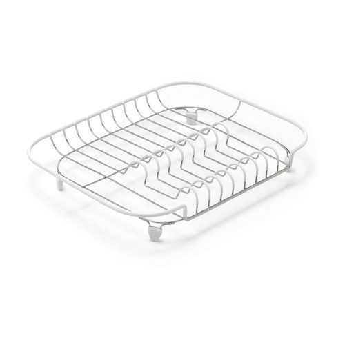 Rozsdamentes acél edénycsepegtető fehér részletekkel