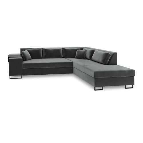 York sötétszürke kinyitható bársony sarokkanapé