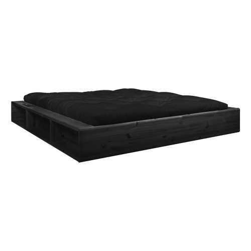 Ziggy fekete kétszemélyes tömörfa ágy tárolóhellyel és fekete Comfort futon matraccal