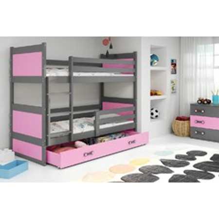 Gyerek emeletes ágy kihúzható ággyal RICO 160x80 cm Rózsaszín Szürke BMS