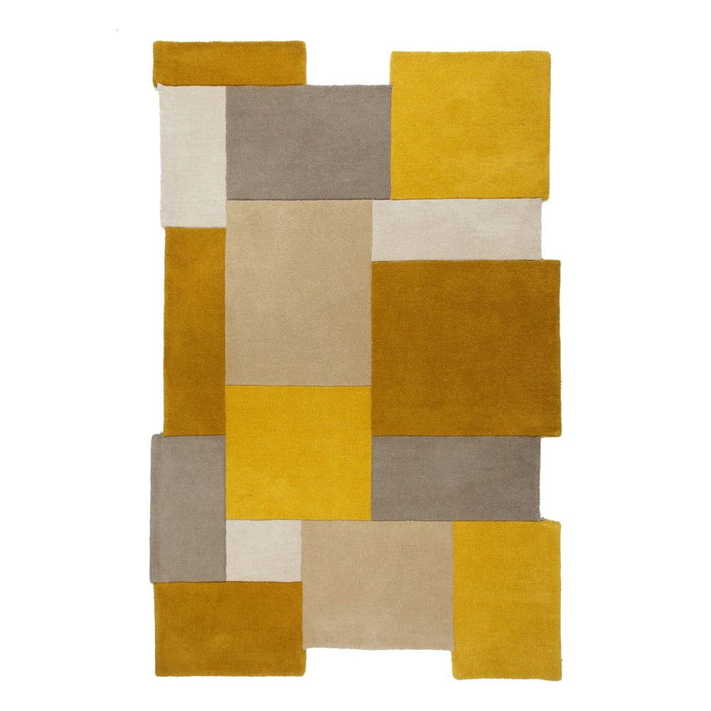 Collage sárga-bézs gyapjú szőnyeg