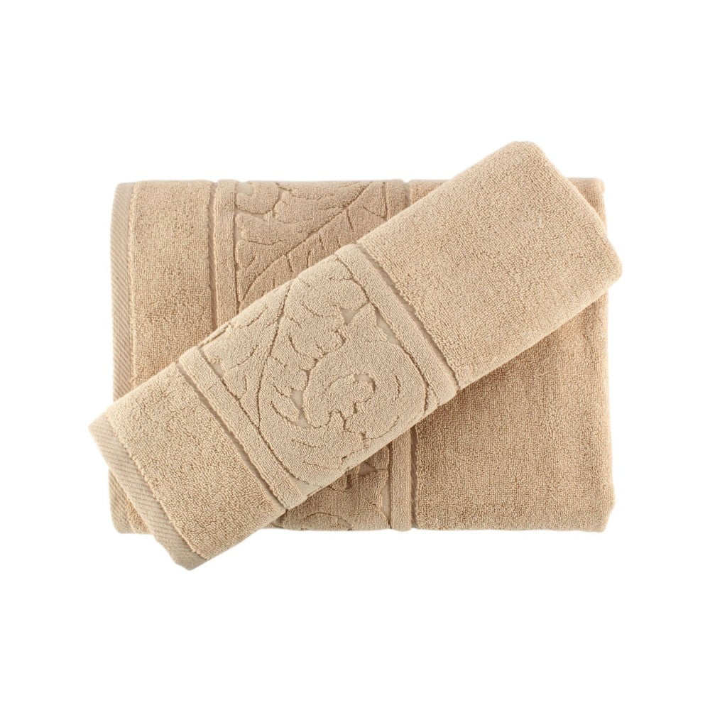 Foutastic Beige bézs színű pamut kéztörlő és törölköző szett