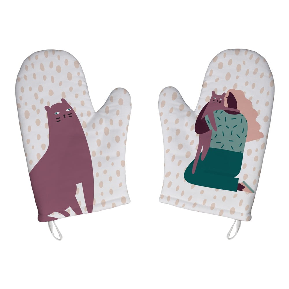 In Love With Cats 2 db-os fehér pamut edényfogó szett - Butter Kings