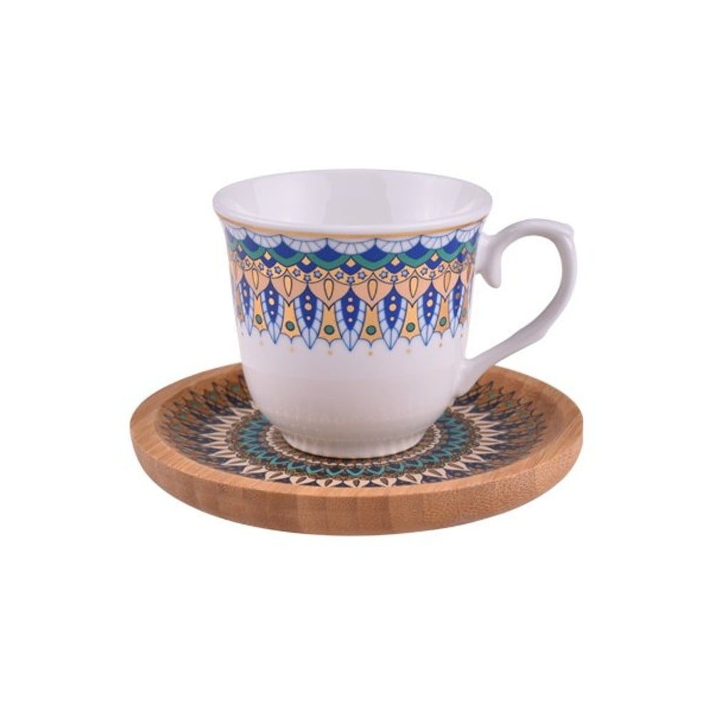 Kallavi 6 db-os porcelán csésze és bambusz poháralátét szett - Bambum