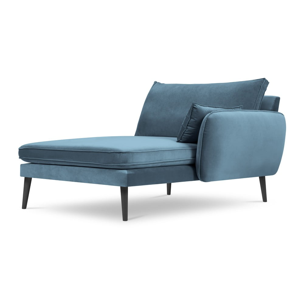 Lento világoskék bársony fekvőfotel fekete lábakkal