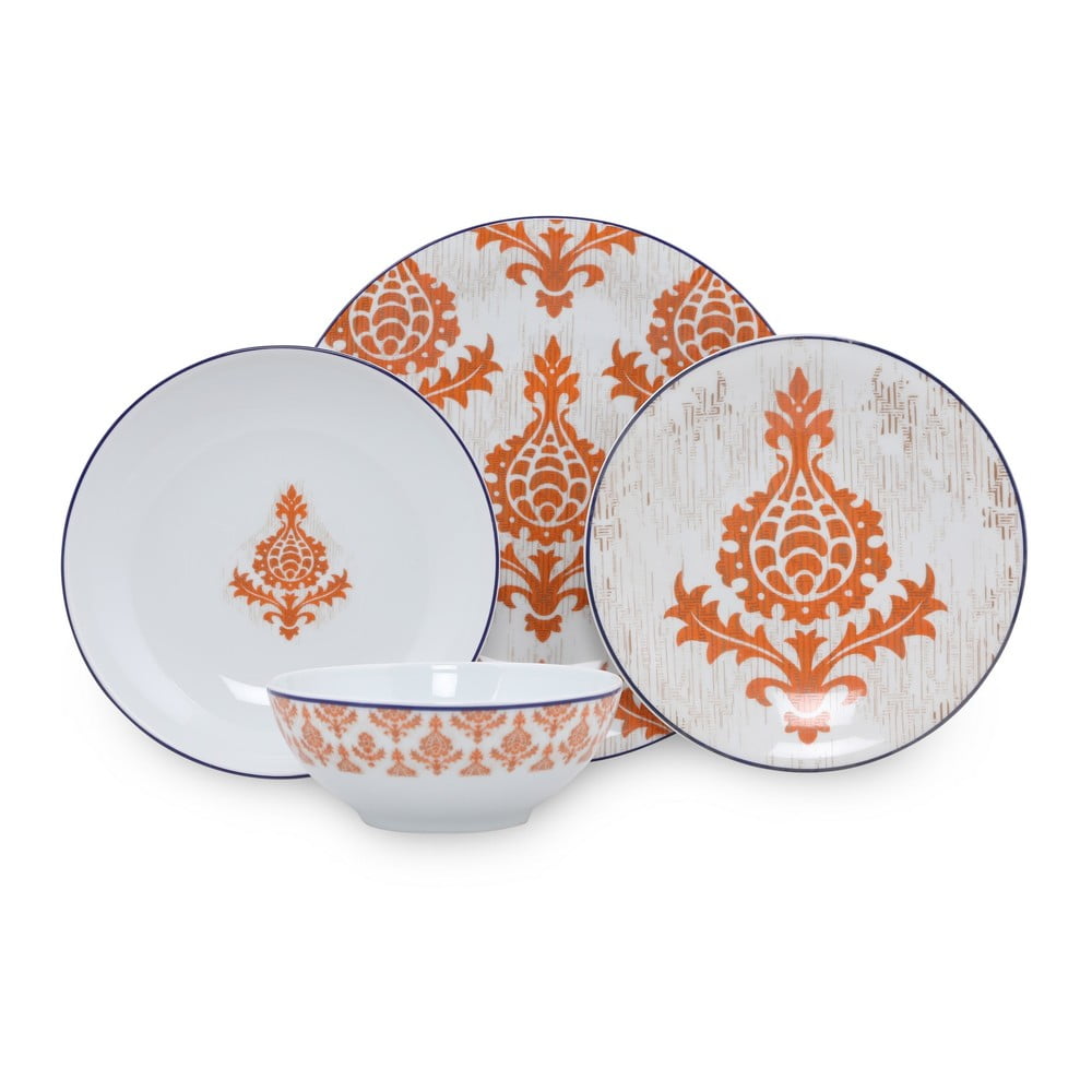 Ornaments 24 db-os fehér-narancssárga porcelán étkészlet - Kütahya Porselen
