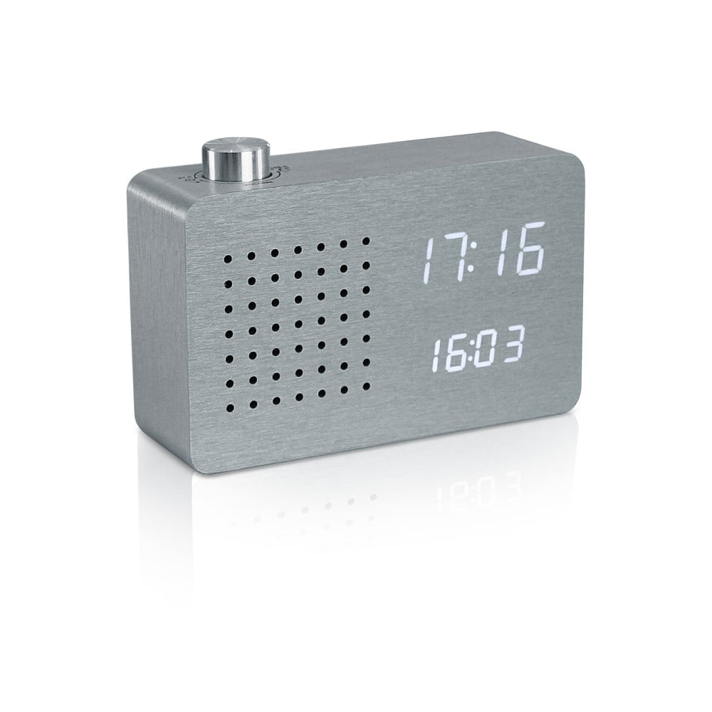 Radio Click Clock szürke ébresztőóra fehér LED kijelzővel és rádióval - Gingko