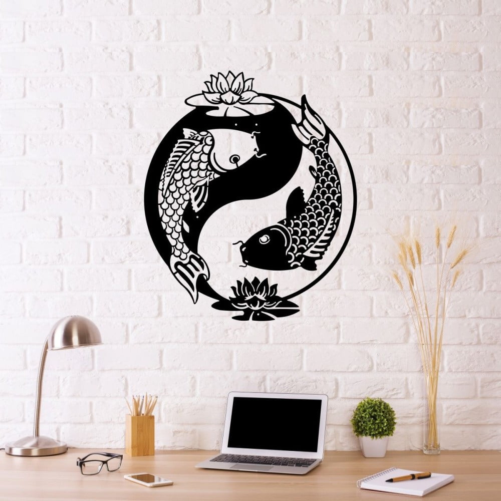 Fish Yin Yang fekete fém fali dekoráció
