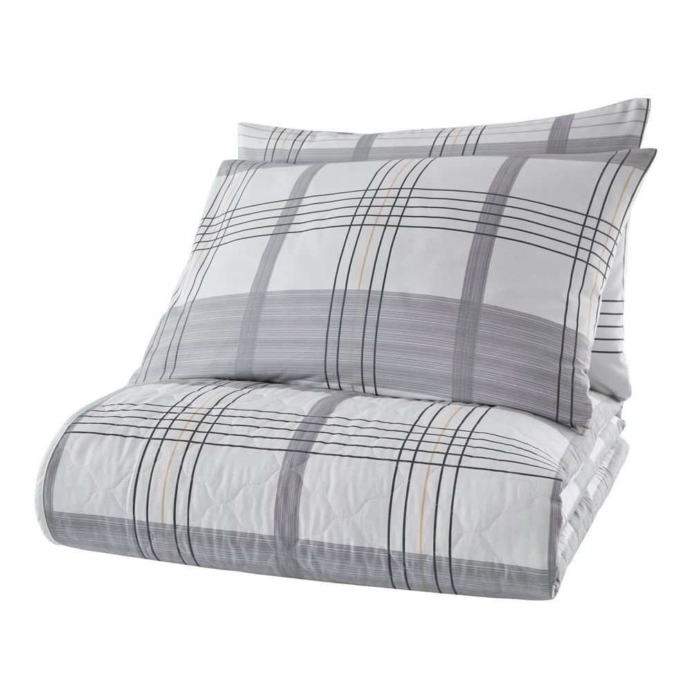 MyHome szürke ágytakaró 2 db ranforce pamut párnahuzattal