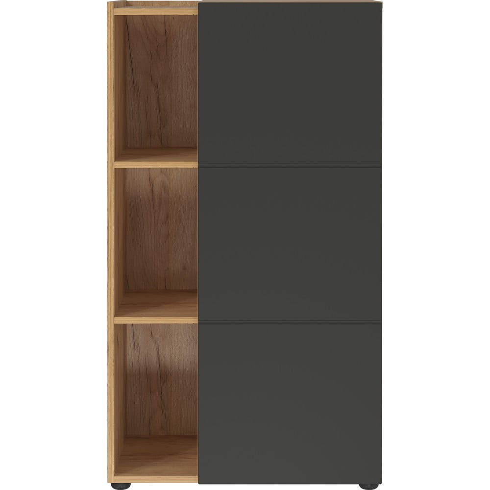 Sötétszürke könyvespolc tölgyfa dekorral 62x112 cm Olvera - Germania