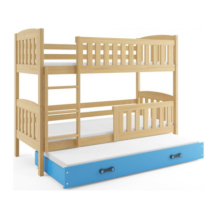 Gyerek emeletes ágy KUBUS kihúzható ággyal 80x190 cm - fenyő Kék BMS