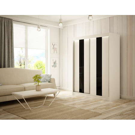 Luke Gardróbszekrény - 150 cm Fehér/matt Fekete Furniture