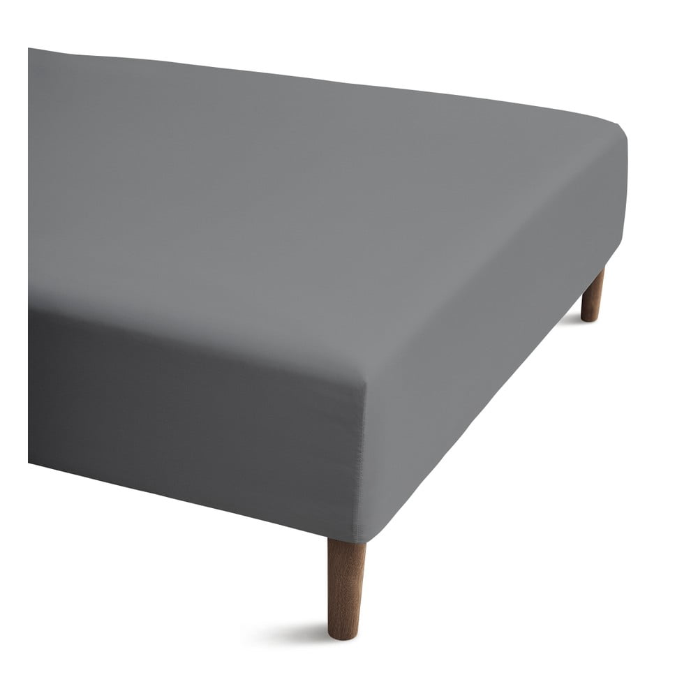 Szürke gumis pamut-perkál lepedő 180x200 cm Percale – JUNA