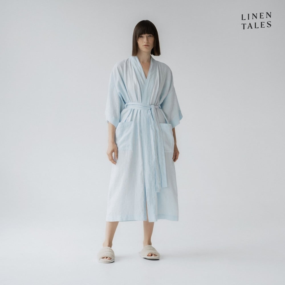 Világoskék len fürdőköpeny L/XL Summer – Linen Tales