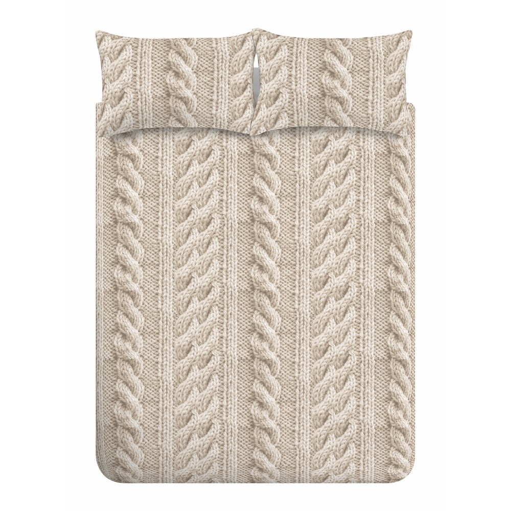 Bézs kétszemélyes-hosszabbított mikroplüss ágyneműhuzat 230x220 cm Cable Knit – Catherine Lansfield