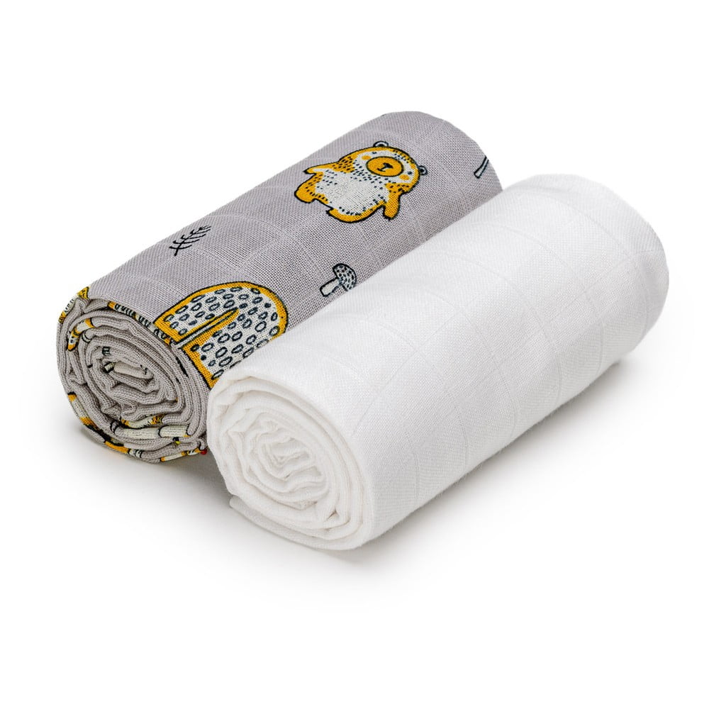 Fehér-szürke pamut gyerek fürdőlepedő szett 2 db-os 90x100 cm Forest – T-TOMI