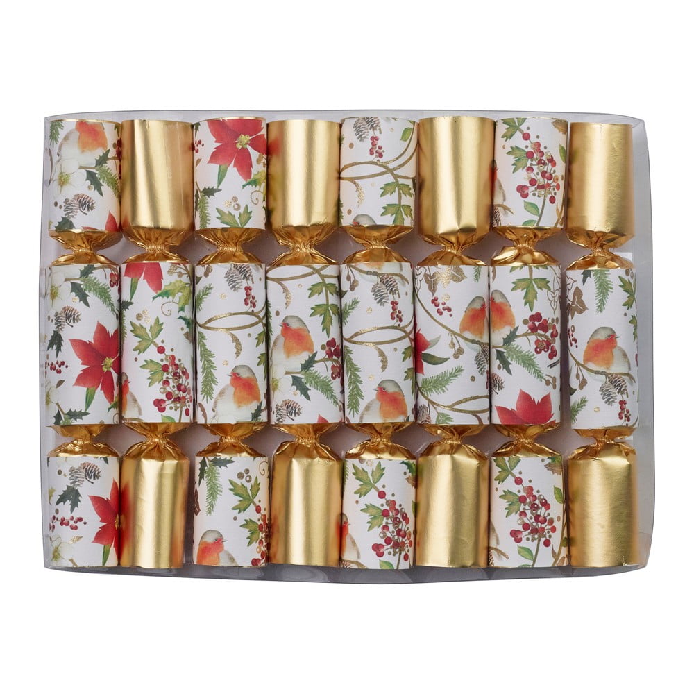 Karácsonyi cracker készlet 8 db-os Gold Floral Robin - Robin Reed