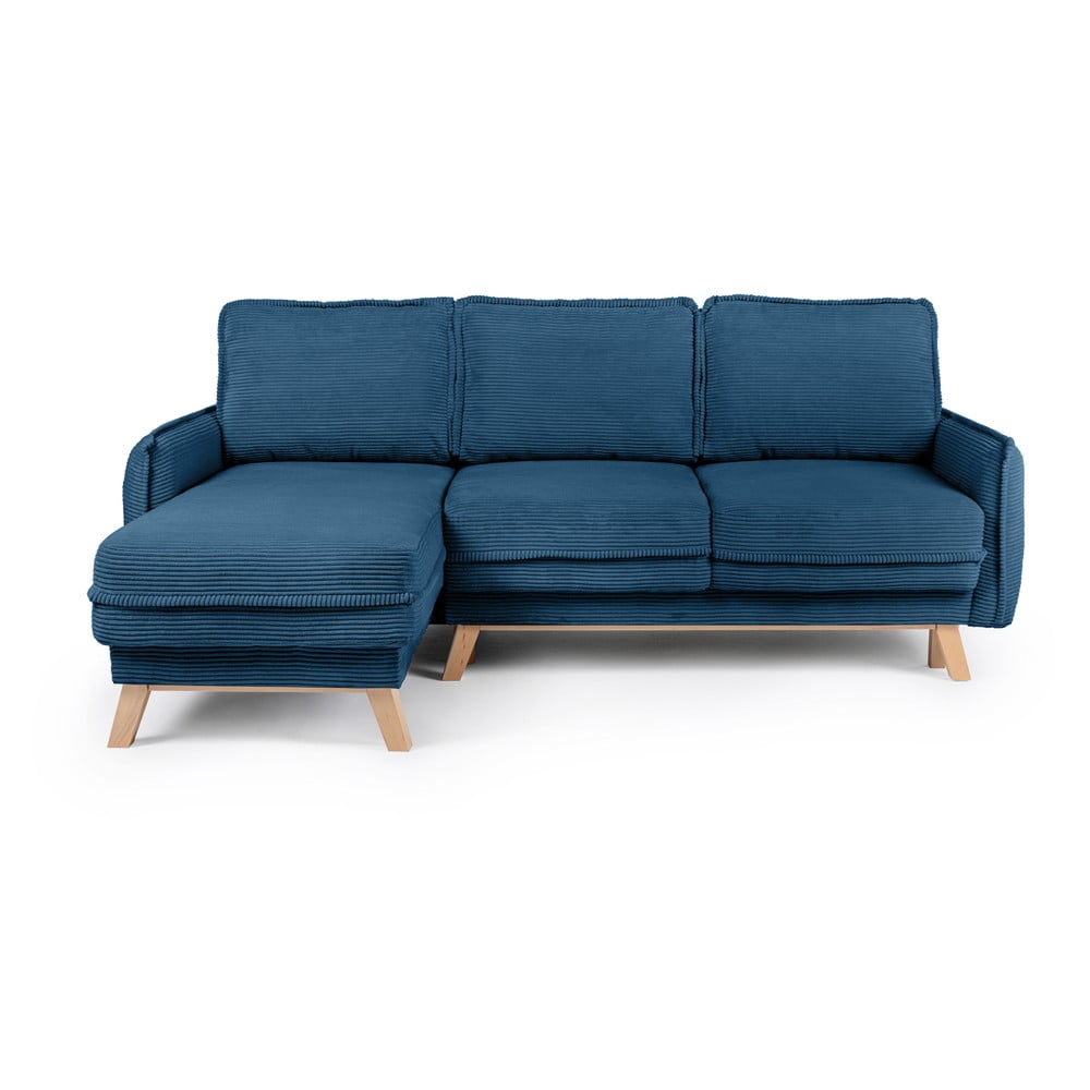 Kék kordbársony kinyitható sarokkanapé Tori – Bonami Selection