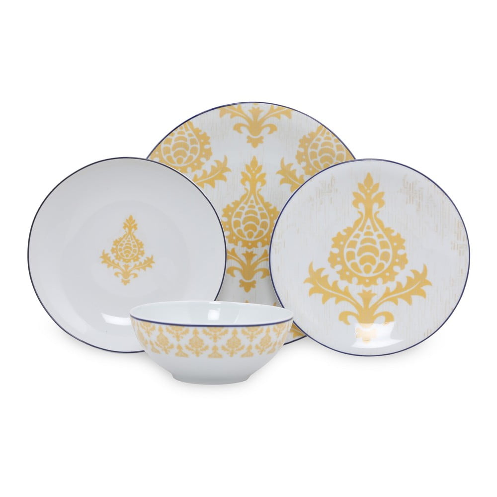 Ornaments 24 db-os fehér-sárga porcelán étkészlet - Kütahya Porselen