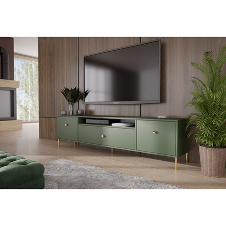 Televizní stolek RTV Mell 180 cm -  zlaté nohy Zelená Furniture