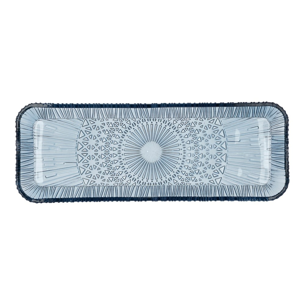 Kék üveg szervírozó tányér 14x38 cm Kusintha – Bitz