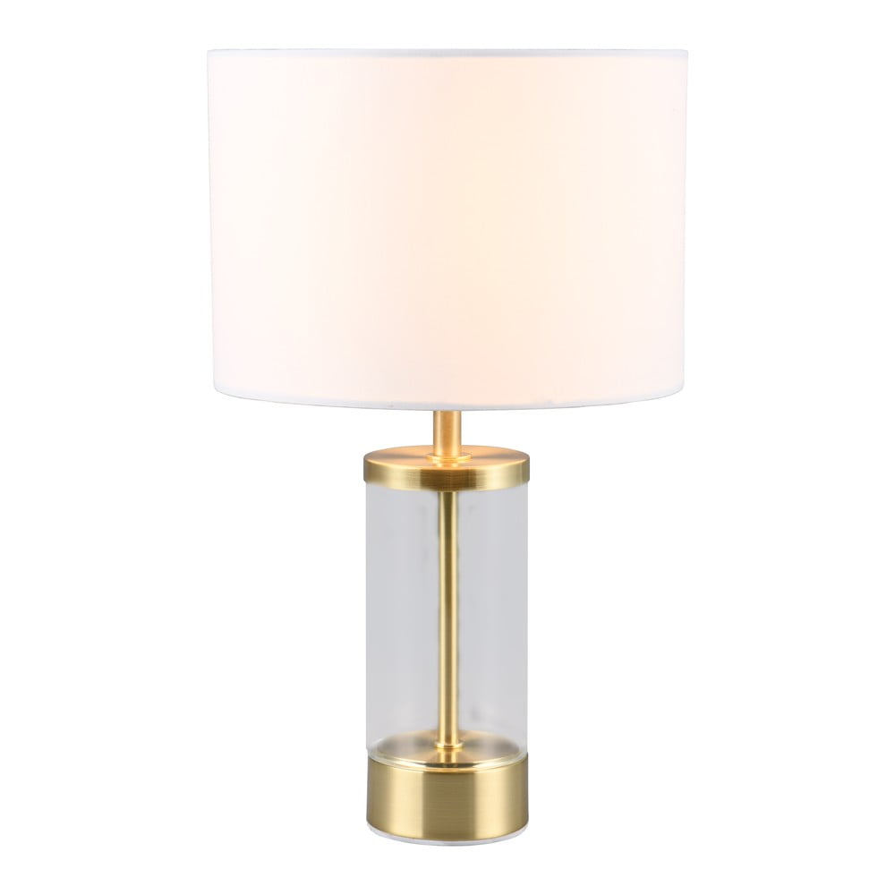 Aranyszínű asztali lámpa textil búrával (magasság 33