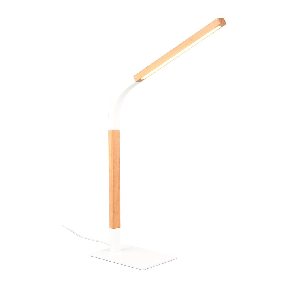 Fehér-natúr színű LED dimmelhető asztali lámpa fa búrával (magasság 73