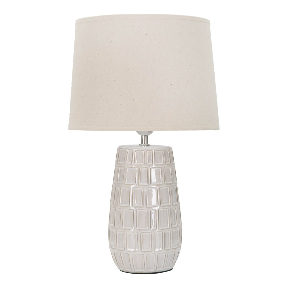 Krémszínű kerámia asztali lámpa textil búrával (magasság 44