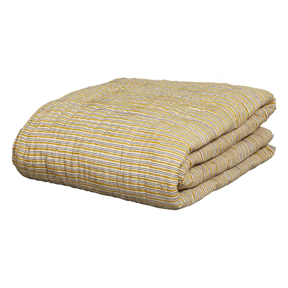 Mustársárga pamut ágytakaró franciaágyra 220x265 cm Chevron – BePureHome