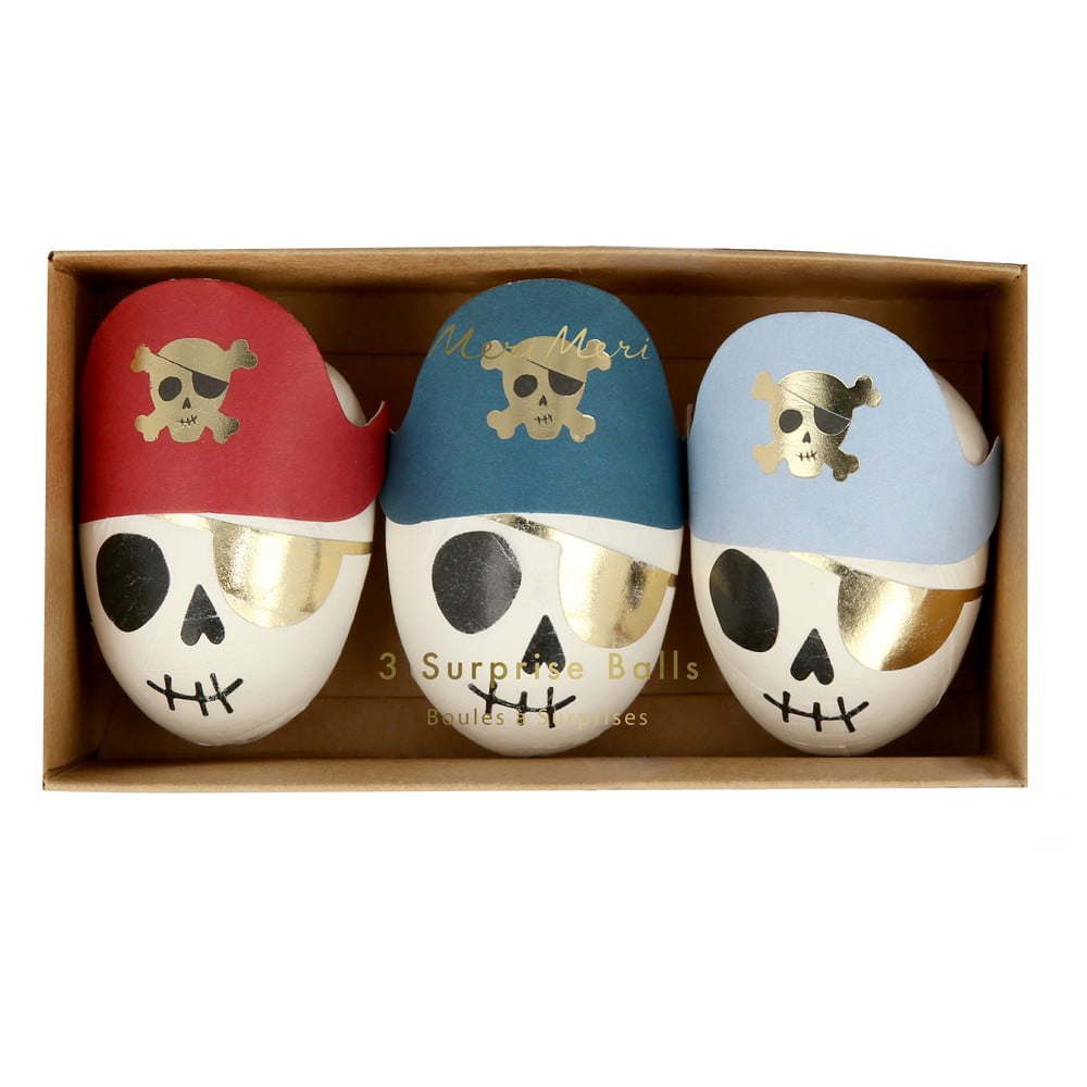 Parti kiegészítő készlet 3 db-os Pirate Skulls Surprise Balls – Meri Meri