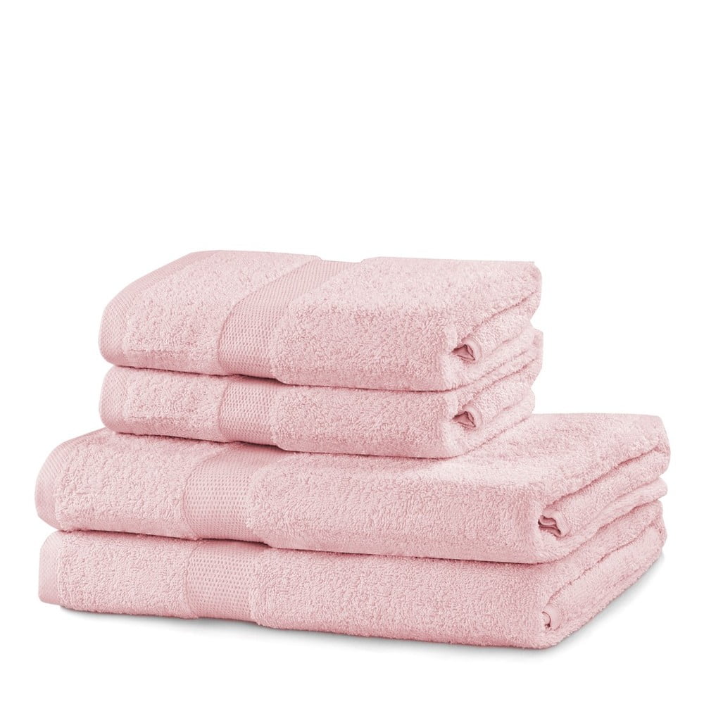 Világos rózsaszín frottír pamut törölköző és fürdőlepedő készlet 4 db-os Marina – DecoKing