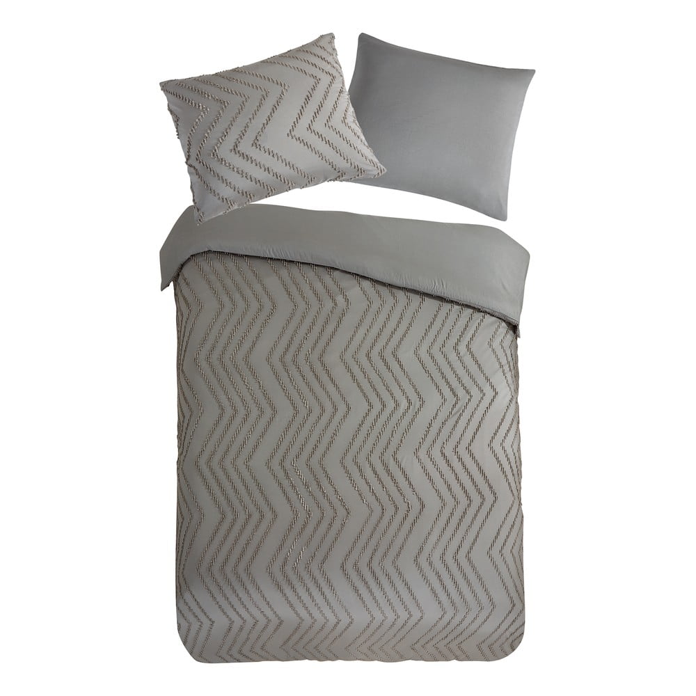 Szürke-barna egyszemélyes hosszabbított mikroszálas ágyneműhuzat 140x220 cm Pure Zigzag – Good Morning