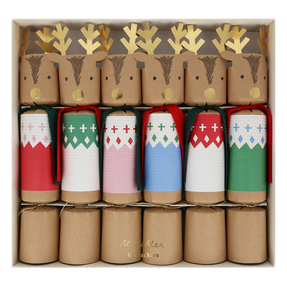 Karácsonyi cracker szett 6 db-os Reindeers in Jumpers – Meri Meri