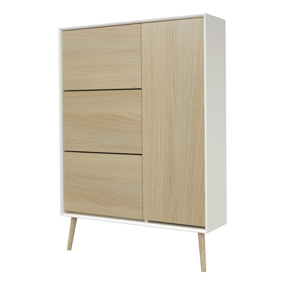 Fehér-natúr színű billenő ajtós cipőtartó tölgyfa dekorral Alba – Tenzo