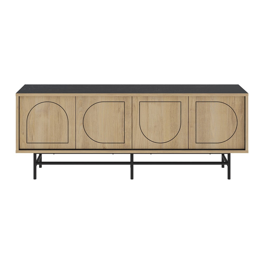 Fekete-natúr színű TV-állvány tölgyfa dekorral 149