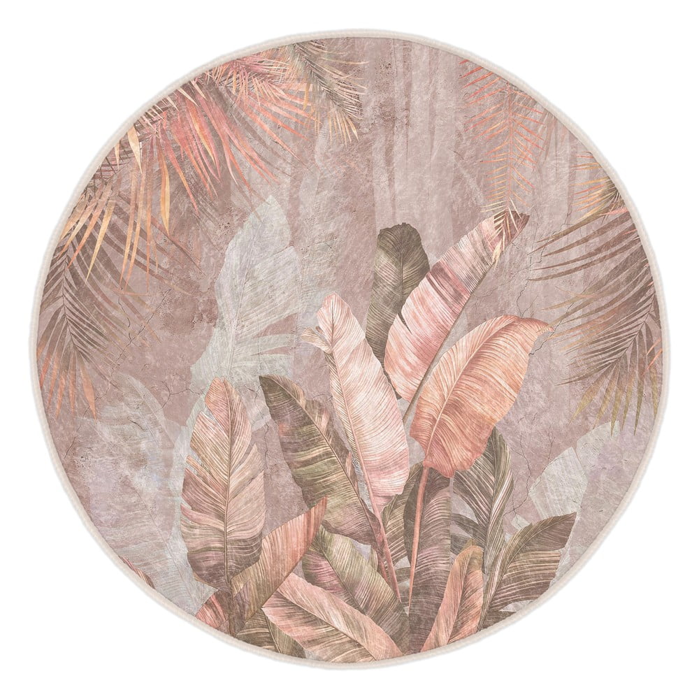 Világos rózsaszín mosható kerek szőnyeg ø 120 cm Dusty Leaves – Mila Home