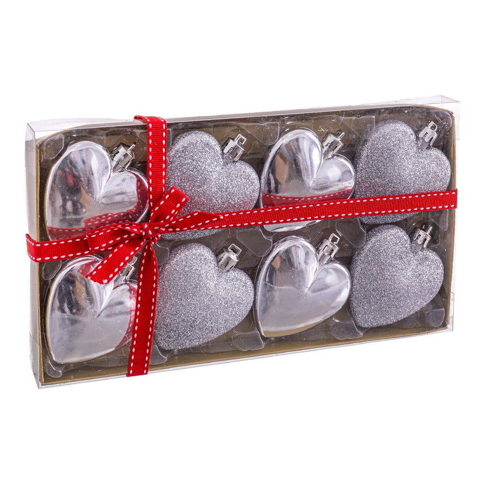 Corazón 8 db-os ezüstszínű karácsonyfadísz szett