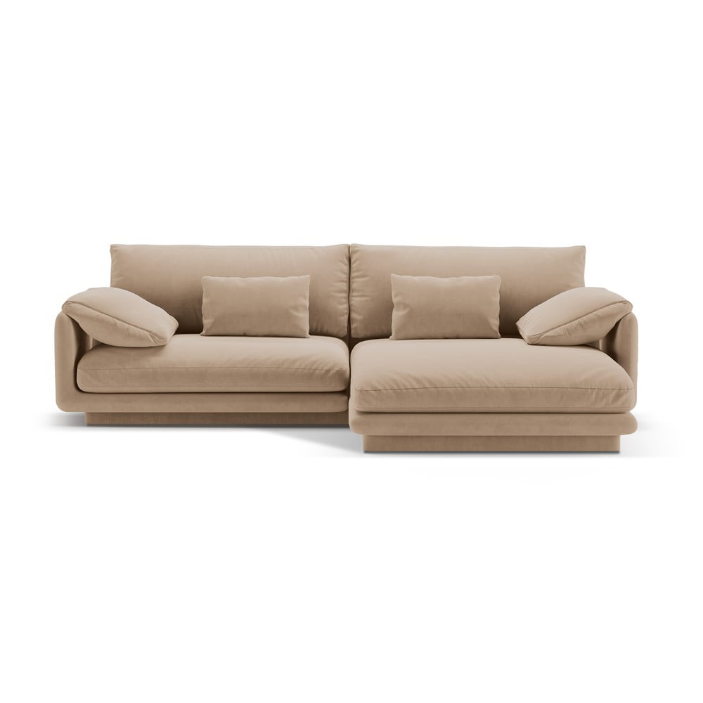 Bézs bársony sarokkanapé (jobb oldali-heverő résszel) Torino – Micadoni